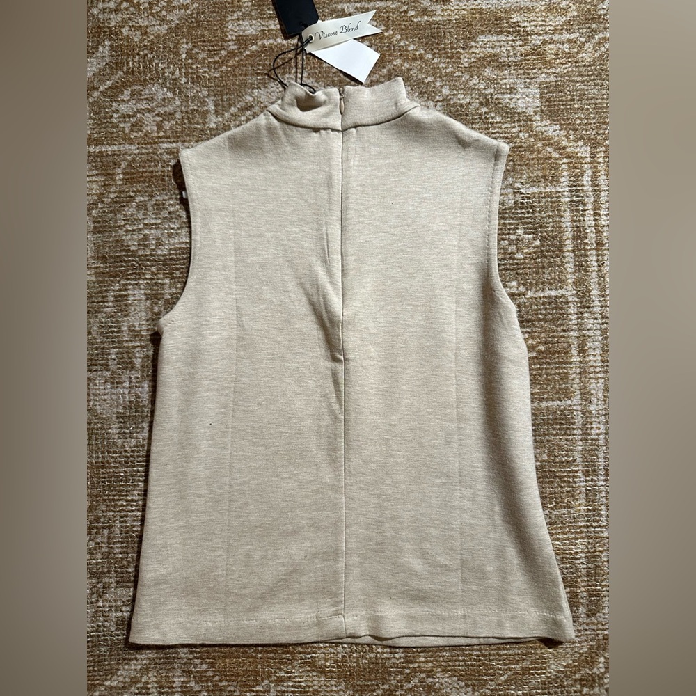 Sleeveless Beige Mock-Neck Women's Top - Picture 2 of 7